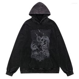 Men's Hoodies Men Hip Hop Hoodie Streetwear Vintage Skeleton Skull Devil Print Distressed Washed Hooded Sweatshirt 2022 Harajuku Retro