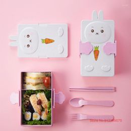 Dinnerware Sets Cartoon Bear Hug Lunch Box Set Lovely Wheat Straw Bento With Soup Spoon Fork Chopsticks Children Cute Container