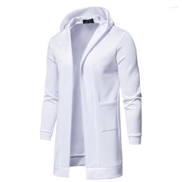 Men's Trench Coats Casual Grey White Black Coat Men Jacket Outwear Spring Autumn Slim Fit Hooded Long Overcoat Mens Clothes Streetwear