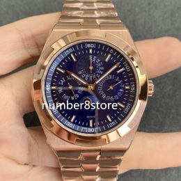 4300V Ultra Thin Perpetual Calendar Mens Watch 8F Rose Gold Blue Dial Swiss 1120 QP/1 Automatic 28800vph Sapphire Crystal Luxury Watches Water Resistance 50m