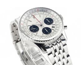 Navitimer01 Mens Watch BLS Factory Stainless Steel White Dial Swiss 7750 Automatic Chronograph 28800vph Sapphire Crystal Luxury Watches 43mm Water Resistance 50M