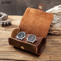 Watch Boxes Custom Logo Vintage Crazy Horse Leather Box Two Pack Outdoor Travel Convenient Couple Storage Case