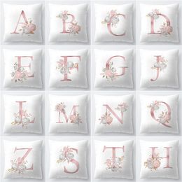 Pillow Pink Letter Decorative Floral Gold Alphabet For Sofa Polyester Pillowcase Decoration Salon