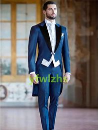 Custom-made Groom Tuxedos Double-Breasted Men Suits Peak Lapel Groomsmen Wedding/Prom/Dinner Man Blazer Jacket Pants Tie Vest M172