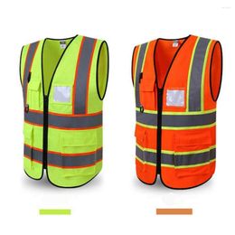 Motorcycle Apparel Free Size Reflective Stripes Road Safety Vest For Engineer Construction Gear With Pockets