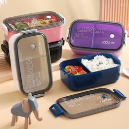 Dinnerware Sets 2 Grids Kids Portable Plastic Lunch Box Picnic Storage Bowl 1000ml Microwave Container Large Capacity Bento Accessories
