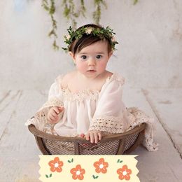 Christening dresses Baby Photography Clothes Girl Baby Lace Off Shoulder Top Bowknot Set Newborn Photography Growth Commemorative Props Clothing T221014