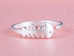 Band Rings 925 Sterling Silver Personality Fish Bone Opening Ring for Women Girls Simple Christmas Gift Fashion Jewelry