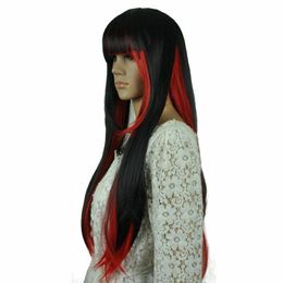 Women Halloween Wigs Long Silky Straight Synthetic Cosplay Bang Red Cosplay Hair