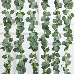 Decorative Flowers Artificial Eucalyptus Garland Greenery Faux Silver Dollar Leaves Vines For Wedding Backdrop Arch Wall Decor