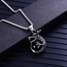 Choker Shining Red Stone Pendant Necklace Stainless Steel Dragon Men's Jewellery Christmas Gift