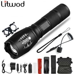 Flashlights Torches Z45 Led Flashlight Ultra Bright Waterproof Torch T6/L2/V6 zoomable 5 Modes tactiacl flashlight for hunting use 18650 battery L221014