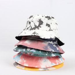 Berets Fisherman Hat European And American Tie-dye Double-sided Wearing 3D Printing Men Women Outdoor Sun Protection Panama