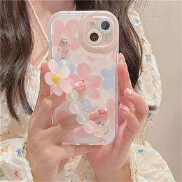 INS Korean cases Cute Plating Flower Bracelet Chain Soft Phone Case For iPhone 14 13 12 11 Pro XS Max X XR Wristband Shockproof Cover