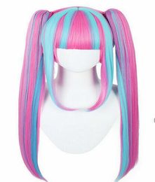 Anime BanG Dream PAREO Full Cosplay Wig Periwig Mixed Pink Blue Hairpieces wig