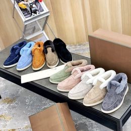 LP Loafers Kadın Erkek Ayakkabı 2024 Yeni Kış Botları Yün Sıcak Yuvarlak Toe Pleece Ladies Moda Kar Botları Konfor Tek gündelik Kadın Botes