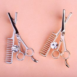 Creative Gold Silver Scissors Comb Brooches for Men Women Buckle Suit Collar Pin Fashion Jewelry Wholesale