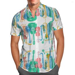 Men's Casual Shirts Colour Guitar 3D Beach Hawaiian 2022 Summer Men's Shirt Short Sleeve Streetwear Oversized 5XL Camisa Social Chemise