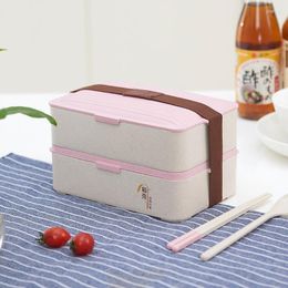 Dinnerware Sets Small Portable Thermal Insulation Bento Box Double-layer Microwave Heated Storage Container