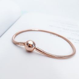 Rose Gold Snake Chain Charm Bracelet with Original Box for Pandora 925 Sterling Silver Wedding Jewellery For Women Girls Charms Bracelets Factory wholesale