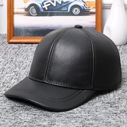 Ball Caps Cowskin Outdoor Male Autumn Baseball Senior Men Dad Winter Thick Warm Casquette Cap Russian Style Genuine Leather Visor Hat