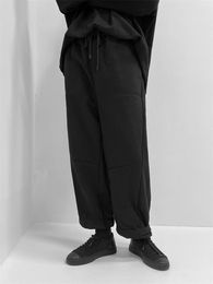 Men's Pants Men's Loose Straight Leg Dark Winter Trend With Velvet Drawstring Black Casual Sweatpants