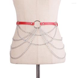 Belts European And American Metal Chain Leather Sexy Belt Body Multi-layer Cross Hollow Fringe Waist