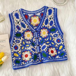 Women's Vests Bohemian Floral Embroidery Crochet Knitted Vest Vintage Casual Women Female Hollow Out Sleeveless Coat Beach Waistcoat