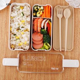 Dinnerware Sets 750ml 2 Layers Eco-Friendly Lunch Box Wheat Straw Material Bento Microwavable Lunchbox Leakproof Container
