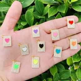 Pendant Necklaces 5pcs Metal Brass 14k Gold Filled Rectangle Heart Charms 10x18mm Zirconia Accessories For DIY Necklace Adornment Decor