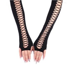 Knee Pads 1 Pair Hollow Out Arm Sleeves Women Girls Elbow Length Covers Lady Long Stretchy Fingerless Gloves Cosplay Party Dress Props