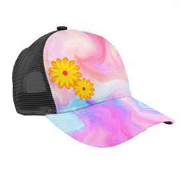 Ball Caps Premium Washed Trucker Baseball Cap Fashion 3D Pink Daisies Funny Hipster Cute Graphics Adjustable Outdoor Headwear