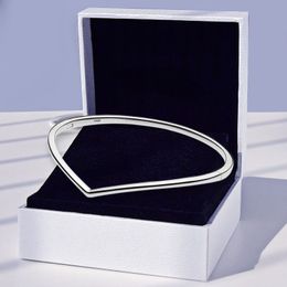 Authentic Sterling Silver Polished Wishbone Bangle Bracelets with Original Box for Pandora Jewelry Women Girls Wedding Gift Girlfriend Bracelet Set