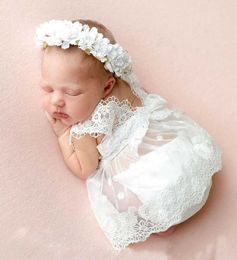 Christening dresses Newborn Photography Props Baby Girl Clothes Princess Dress Flower Headband Lace Romper Bodysuits Outfit Photography Clothing T221014