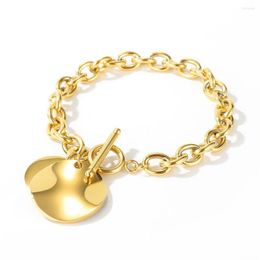 Link Bracelets Charm Bracelet Bangle Women Stainless Steel Round Pendant Chain Rose Gold Color Fashion Jewelry