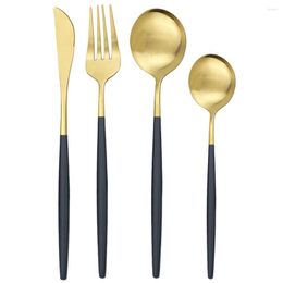 Flatware Sets Black Gold Matte Dinnerware Cutlery Set Stainless Steel Dinner Knife Fork Spoon Tableware Kitchen Accessories