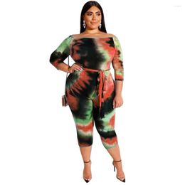 Pants Plus Size Tie-Dye Jumpsuits Women Autumn Bandage Playsuits Casual Long Sleeve Suits Large Chubby Girls Skinny Rompers 5XL