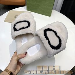 Top Woman's Classics Designer Fuzzy Chinelo Senhora Moda Confortável Fofo Pantoufle Fur Slide Sapatos Peludos Bordados Chinelos de Lã Quente Interior Exterior Inverno