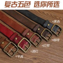 Belts Personalised Fashion Retro Handmade Knife Mark Belt Male Leather Pin Buckle Trend Korean Copper Cowhide