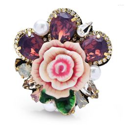 Brooches Wuli&baby Handmade Crystal Rose Flower For Women Enamel 3-color Designer Party Office Brooch Pins Clip Hair