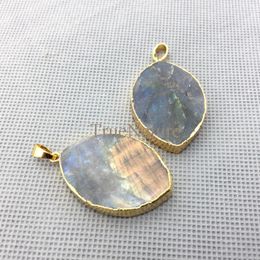 Pendant Necklaces Fashion Oval Labradorite Pendants For DIY Making Gold Electroplated Leaf Single Bail Charms In 36 25 Mm PM4324