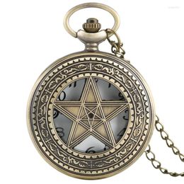 Pocket Watches Fashion Bronze Pentagram Pointed Star Quartz Watch Men Women Analogue Pendant Necklace Gift