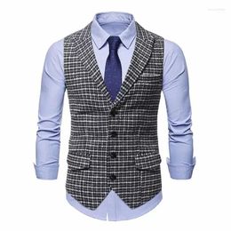 Men's Vests Men's Tweed Plaid Single-breasted Pocket Lapel Vest Gentleman Casual Business Sleeveless Men