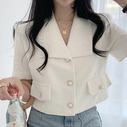 Women's Jackets Vintage Port Wind Chic Coat Women's Summer French Lapel Gentle Short Suit Loose Cardigan Top Womens Clothing