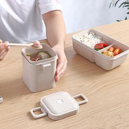 Dinnerware Sets Japanese Lunch Box With Tableware Soup Cup Wheat Straw Plastic Storage Container Snack Bento Accessories