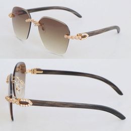 Designer Moissanite Diamond Set Rimless Sunglass Womans Marbled Black Buffalo Horn Sunglasses Men Frames Luxury Unique Oversized Shapes Sun Glasses Square Size 61