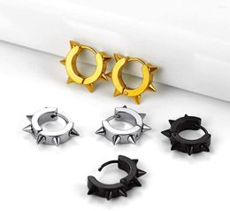 Hoop Earrings Richsteel Punk Spiky Round Huggie For Men Women Black/Gold Plated Stainless Steel Unisex Spikes Ear Studs