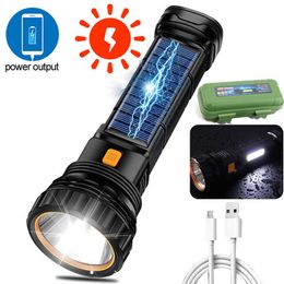 Flashlights Torches Solar Led Flashlight USB Rechargeable Flashlights Outdoor Long-range Torch Multi-function Emergency Power Bank Hand Camping Lamp L221014