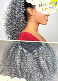 4C afro silver Grey grey kinky ponytail extensions in clips long wraps drawstring coily curly clip in pony tail extention hairpiece 1pcs 140g 18inch