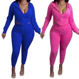 Women's Two Piece Pants 2 Sets Womens Outfits Winter Clothes Joggers Tracksuit Zipper V Neck Hoodies Tight Stretch Wholesale Drop